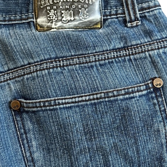 Makaveli Branded Blue Jeans Size 38 Y2K Distressed Wide Leg Denim Tupac 2Pac - Picture 8 of 8